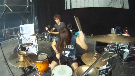 Mark Mironov of Betraying The Martyrs drumming at HELLFEST 2012